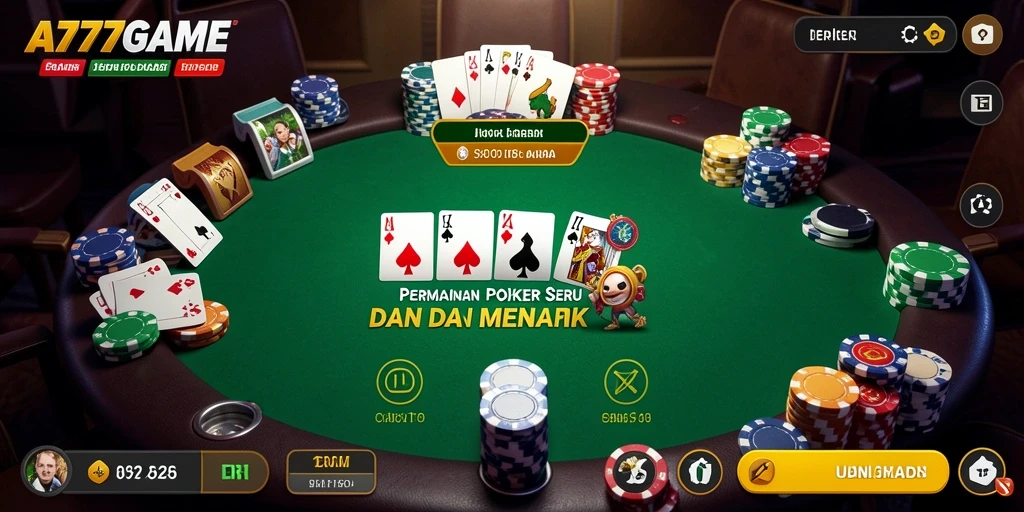 Tampilan menarik dari gameplay A777GAME yang seru di Poker.