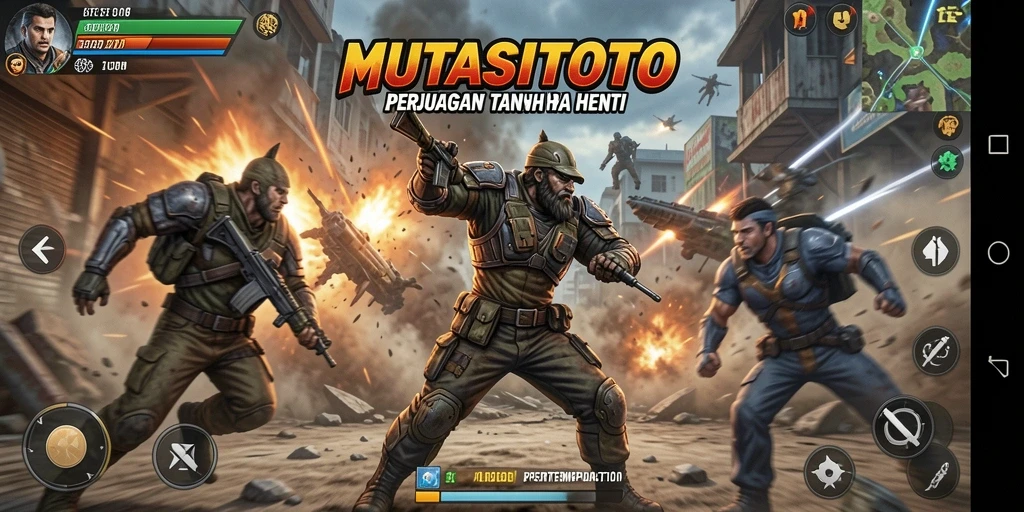 Screenshot gameplay MUTASITOTO menunjukkan pertempuran seru yang mendebarkan.
