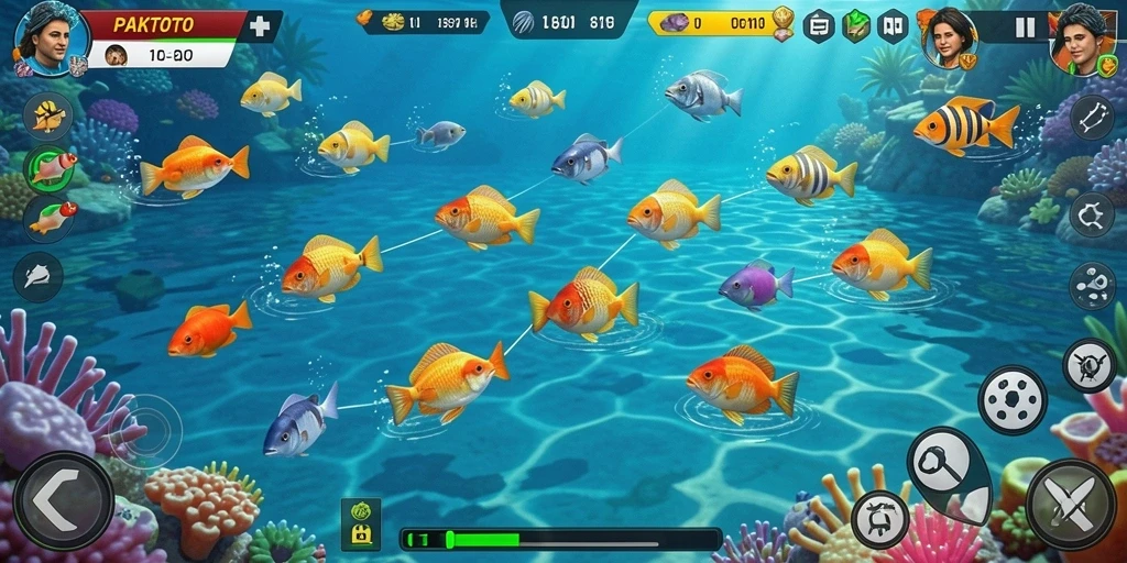 Tangkapan layar menampilkan aksi seru dalam permainan Tembak Ikan PAKTOTO.