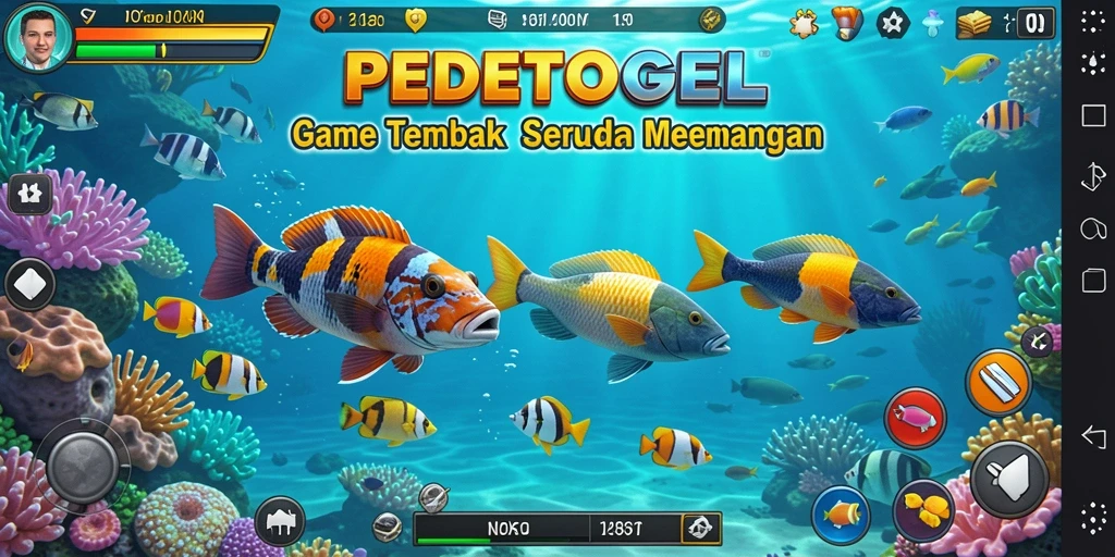 Tampilan gameplay seru PEDETOGEL dengan aksi menangkap ikan.