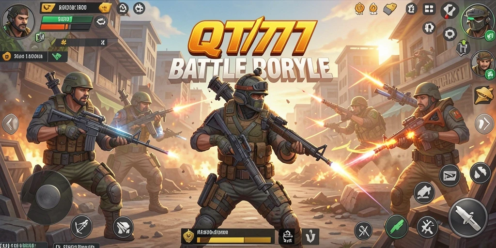 Screenshot gameplay QT777 yang menampilkan pertempuran seru di arena Battle Royale.