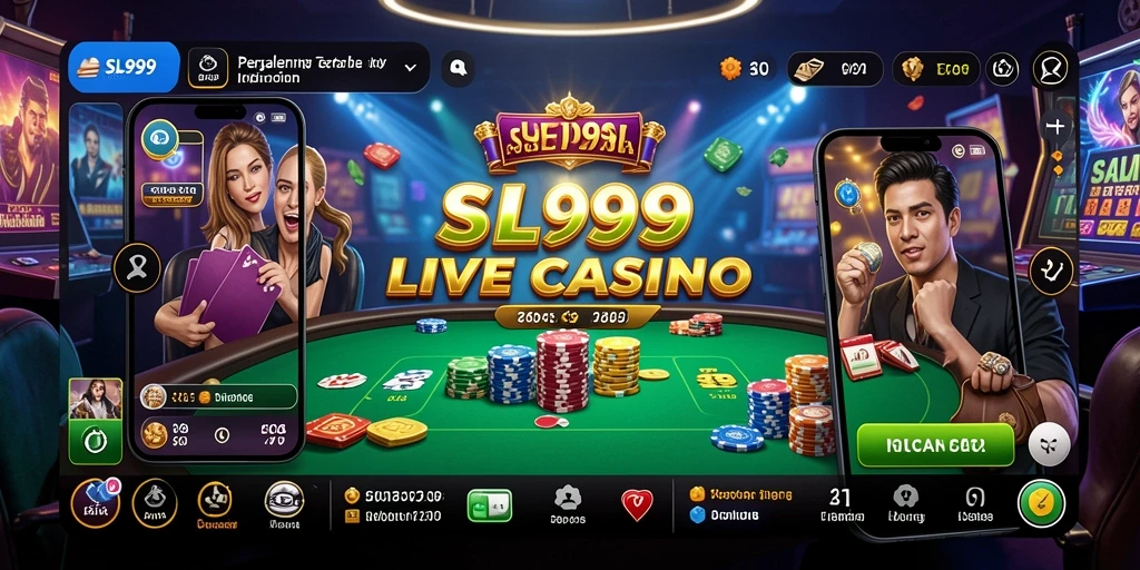 Screenshot gameplay Live Casino SL999 menampilkan dealer langsung dan suasana bermain yang mendebarkan.