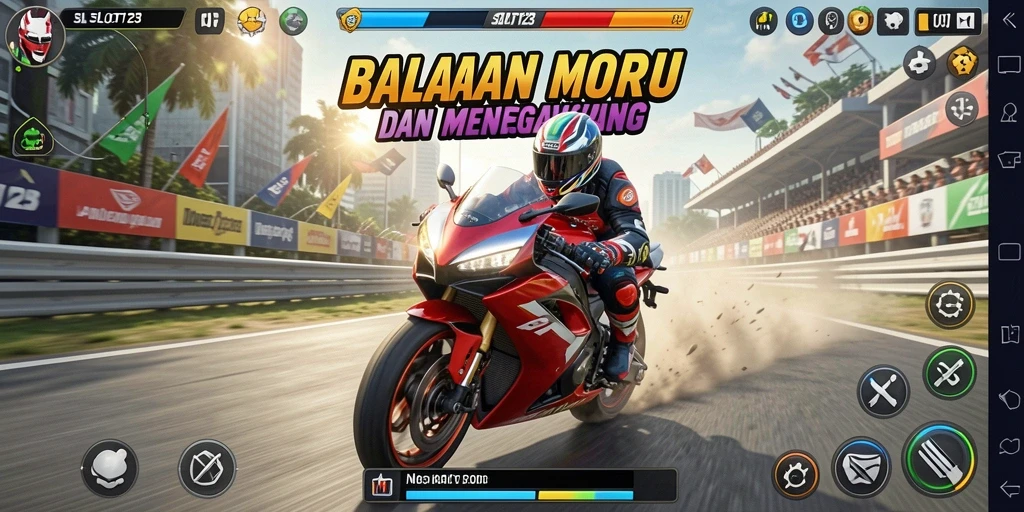 Tangkapan layar menunjukkan balapan motor yang mendebarkan dengan trek yang menantang.