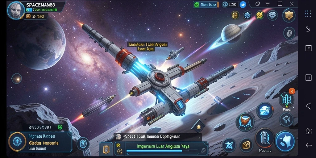 Screenshot gameplay SPACEMAN88 yang menampilkan manajemen stasiun luar angkasa.